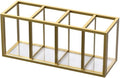 NIUBEE Acrylic Pen Holder 4 Compartments, Gold Copper Border Pencil Organizer Cup for Countertop Desk Accessory Storage