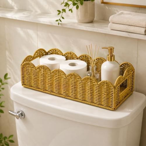 2-Piece Rattan Toilet Paper Baskets, Scalloped Edge Organizer