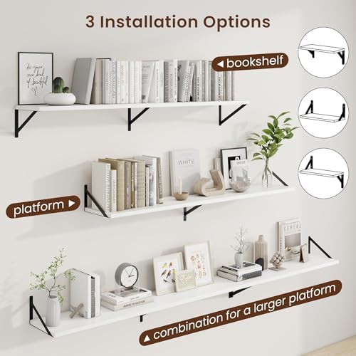 Axeman Deep Floating Shelves, 55'' x 10'' White Wall Shelves Set of 2