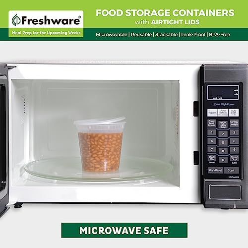 Freshware Food Storage Containers 24 oz Plastic Deli Containers with Lids, Slime, Soup, Meal Prep Containers, BPA Free, Stackable, Leakproof, Microwave/Dishwasher/Freezer Safe, 48 count (pack of 1)