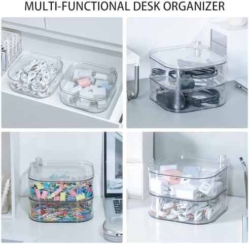 Large Cord Organizer Box with Lid, Clear, 2-Tiers, Rotating