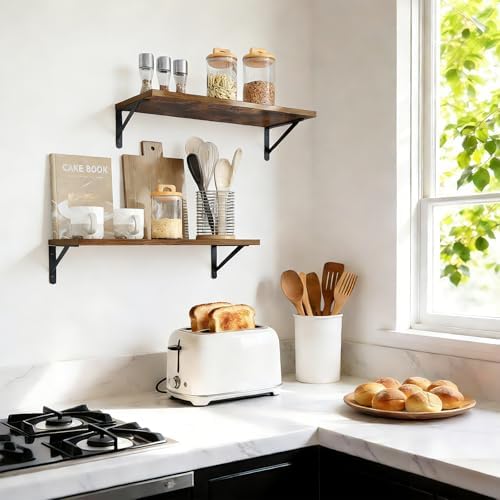 Fixwal 2pcs 10 in Deep Floating Shelves for Wall (Brown, 23.6" L)