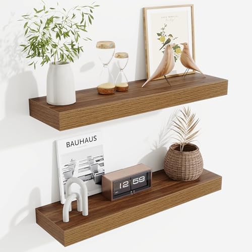 Fun Memories Floating Shelves Set of 2, 24 Inch Floating Shelves for Wall, Wood Wall Shelves with Invisible Brackets, fo