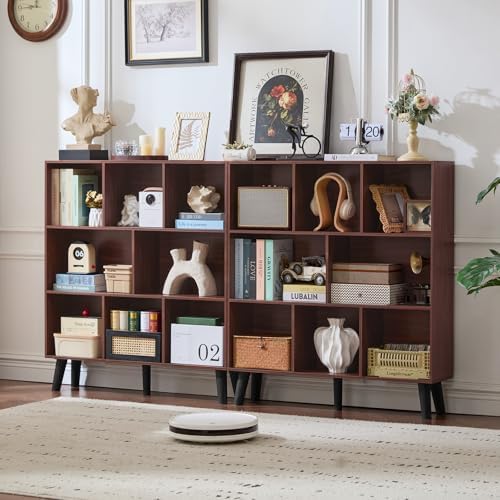 LEYAOYAO 8 Cube Bookshelf, Mid-Century Modern Book Shelf with Legs, Walnut