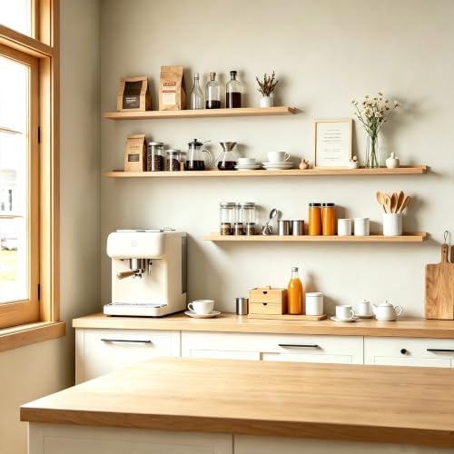 Oak Floating Shelves for Wall Decor, 30 in Shelf with Lip, 2 Set