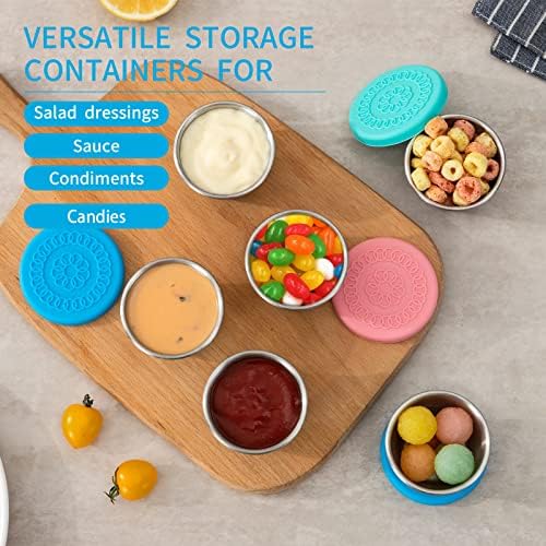 8 Pack 2.4oz Stainless Steel Salad Dressing Container with Silicone Lid