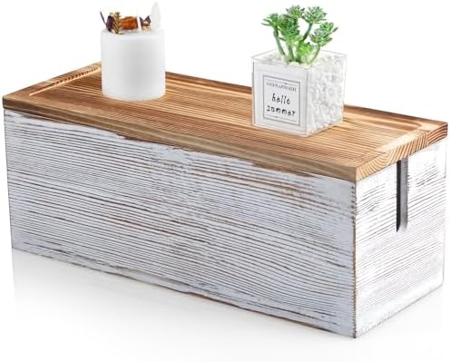Large Cable Management Box, White Washed Wood Cord Organizer Box for Desk, Floor, Office to Hide Extension Cords Power S