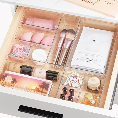 Vtopmart 44 PCS Clear Plastic Drawer Organizers Set, Vanity Organizer Trays
