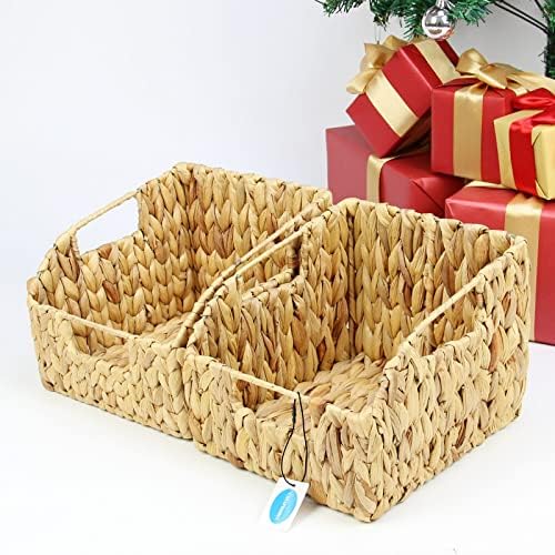 Casaphoria Square Irregular Hyacinth Storage Baskets Natural Hand Woven Water Hyacinth Basket Durable Rectangular Basket