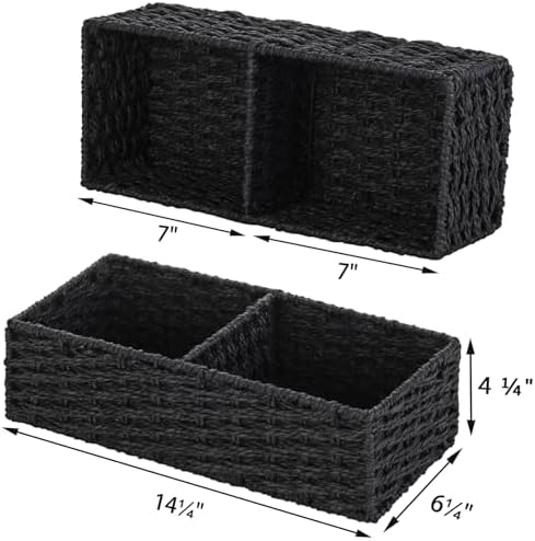 Vagusicc 2 Section Wicker Storage Basket, Black Wicker Baskets, Toilet Tank Basket, Small Baskets for Organizing Storage
