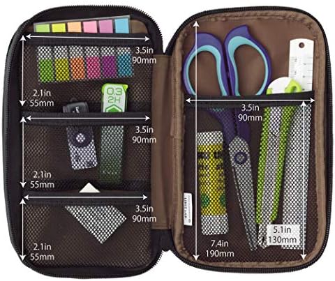 LIHIT LAB Large Capacity Triple Zipper Pencil Case For School Office College, Big Capacity 8 Compartments Pencil Bag Holder Adults Teen Boys Girls, Travel Cosmetics Storage, Jet Black (A7556-124)