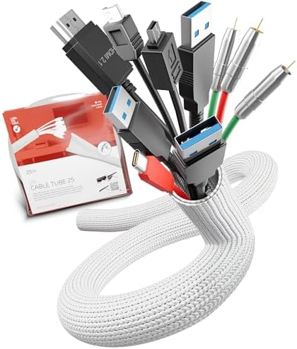 Cable Tube – Self-Closing & cuttable Cable Sleeve – Flexible Cable Channel for Cable Management at desks, PCs, TVs, etc.