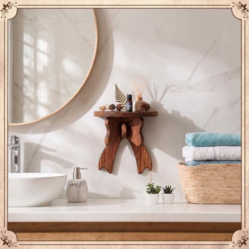 Pinkunn Wooden Bow Floating Shelf, 8 x 8 x 4.7 Inch, Rustic Brown Bow Tie