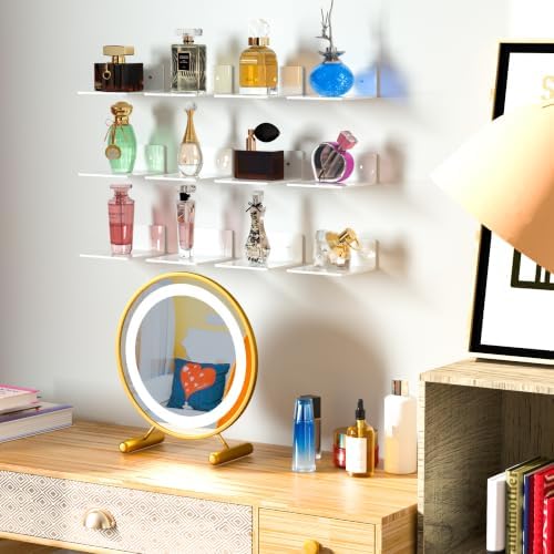 Sezanrpt 6 Inches Acrylic Small Wall Shelves 2 Pack, Floating Shelf for Wall Mounting, Acrylic Display Ledges for Funko Pop Figures, Home Décor, Living Room, Gaming Room, Plants(6 inch, White)