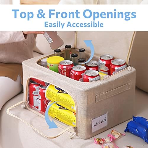 CYhom 3Pack Foldable Storage Bins - Frame Storage Box Linen Fabric Stackable Clothes Container Organizer with Clear Wind