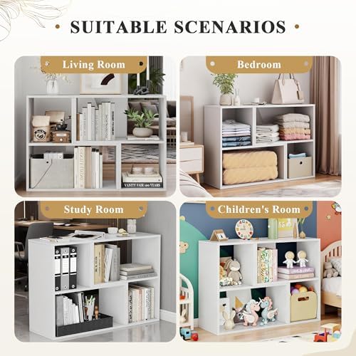 MapleGrace 6 Cube Storage Organizer, Wooden Storage Shelves Bookcase with Back Panels, Stackable Display Bookshelf for L