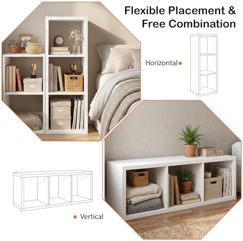 WannabeMyself【2026 Wooden Thick Frame】 3 Cube Storage Organizer with Anti-Tipping Kits, Reversible Open Back Book Shelf,
