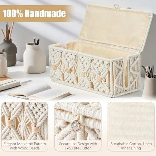 2PCS Cable Management Box Handmade Macrame Cord Organizer Basket