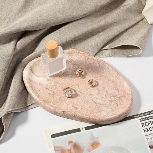 Koville Luxurious Natural Pink Marble Vanity Tray, Cloud Shape Serving Stone Key Tray for Home Decor, 10" x 7" Marble St