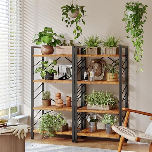 DurayLoly 2 Pieces 4 Tier Bookshelf for Narrow Space, Rustic Brown