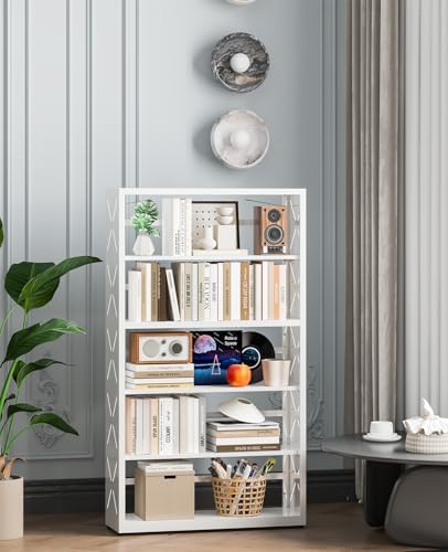 5-Tier Tall Book Shelf, Metal Bookcase with Adjustable Shelves