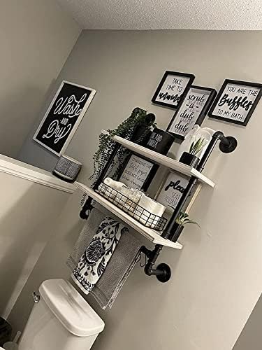 ROGMARS White Bathroom Floating Shelves for Wall Industrial Pipe Shelving