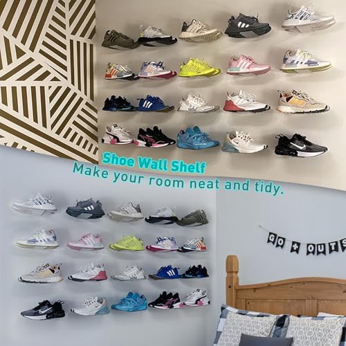 SIPRDE Floating Shoe Display Shelves for Wall Mount Set of 6 - Clear Acrylic Floating Shelves for Showcase Sneaker Colle