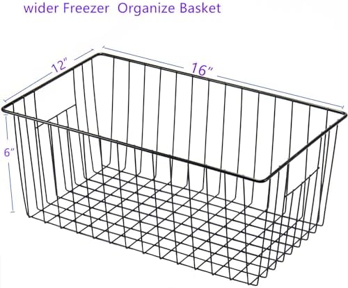 16" L x 12" W Wider Freezer Storage Organizer Baskets Container, Deep Metal Wire Chest Upright Refrigerator Divider Bins
