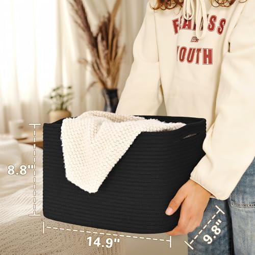 Baskets for Organizing,Storage Baskets,3 Pack Baskets for Shelfves,15"×10"×9" Woven Black Basket,toy storage bins,bins for organization