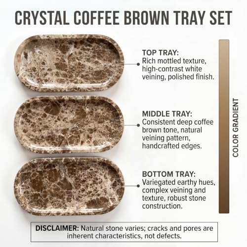 YKAJO Crystal Coffee Brown Oval Marble Tray, 11.8x5.9 Perfume Organizer