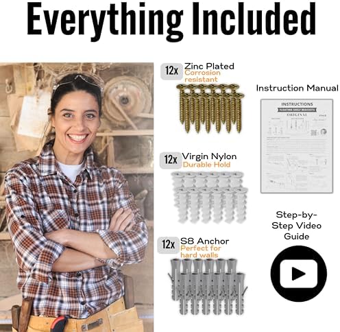 EVALD 4 Inch Floating Shelf Brackets, Hidden Shelf Brackets for Floating Shelves, Heavy Duty Shelf Bracket with Screws &