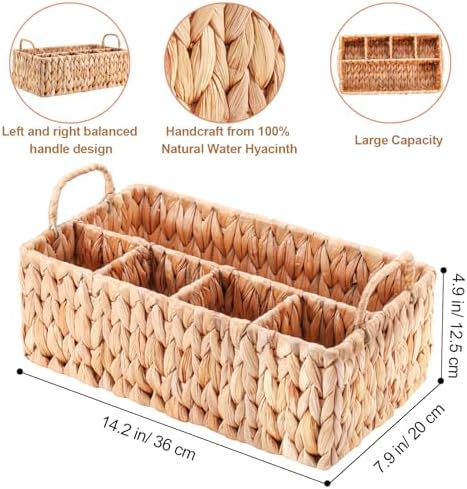 Wicker Party Silverware Caddy, Water Hyacinth Plastic Cutlery Utensil Holder, Hand Woven with Handles, Kitchen Counterto