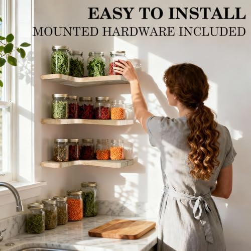 Floating Corner Shelves, Wall Shelf Set of 3, Shelves for Wall Storage, Solid Wood Shelves for Storage, Wall Mount Woode