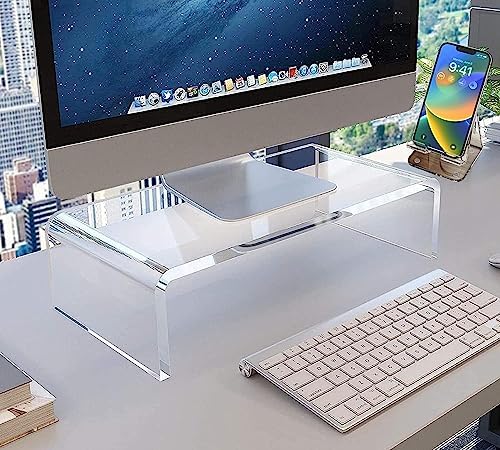 Acrylic Monitor Stand Riser Anti-Cat Laptop Cover Protector, Crystal Clear Laptop Stand, 16 inch Computer Monitor Riser 