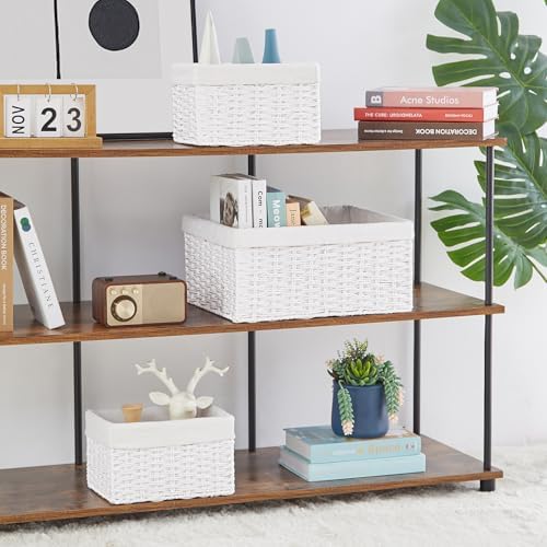 Vagusicc Wicker Basket, Set of 3 Hand-woven Storage Baskets for Organizing, Decorative Rectangle Wicker Storage Basket B