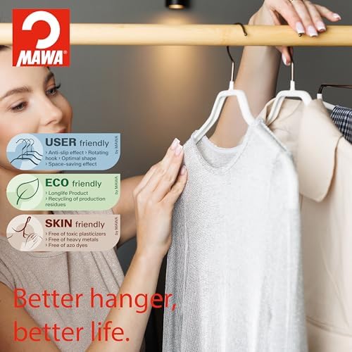 Narrow Petite Clothing Hangers by MAWA, Steel Hanger with Non-Slip Coating, for Shirts, Dresses, Suits, Camisoles, Jackets, 360-degree Rotatable Hook, Set of 10, Black