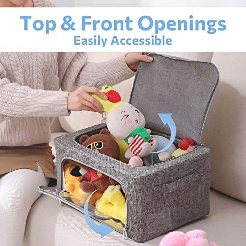CYhom 3Pack Foldable Storage Bins - Frame Storage Box Linen Fabric Stackable Clothes Container Organizer with Clear Wind