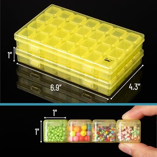Mr. Pen- Bead Storage Containers, 28 Grids, 2 Pack, Transparent Yellow