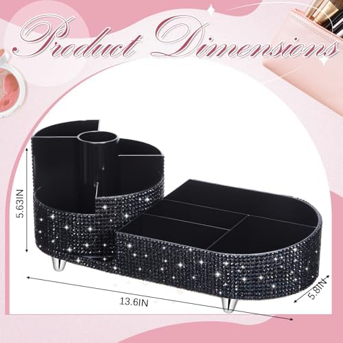 Rotating Makeup Organizer Vanity, Black, Rhinestone