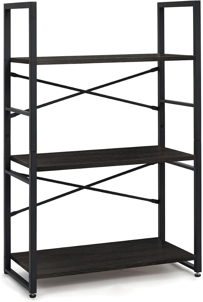 CAPHAUS 3 Tier Small Bookshelf, 24 Inch Width Free Standing Shelf, Bookcase Shelf Storage Organizer, Industrial Book Shelves for Home Office, Living Room, Black Shelves & Metal Frame