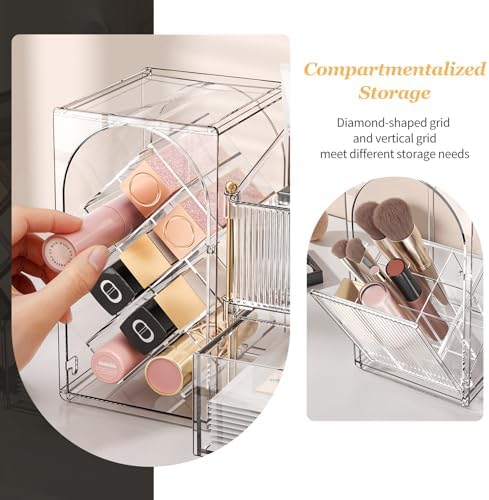INVSSENE Stackable Makeup Organizer Countertop, Storage Perfume Skincare Cosmetic Lipstick Face Mask Makeup Brush Palett
