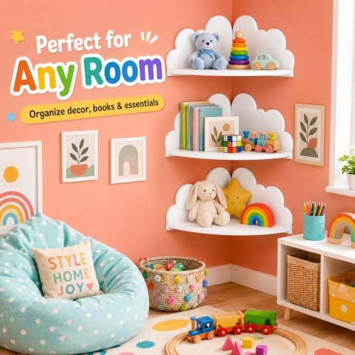 Cloud Corner Floating Shelves, Set of 3 Wall Mounted Shelves, White