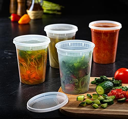Pantry Value 32 oz Plastic Food Storage Deli Containers with Lids [24 Sets]