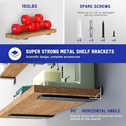 Goovilla Shelf Bracket, Floating Shelf Brackets 12 inch Long, 12 Pack,Black