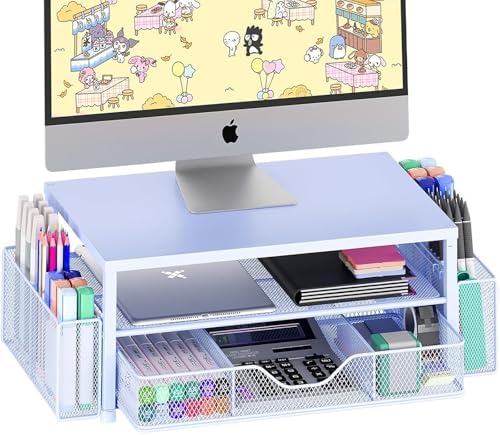 OPNICE Desk Organizers and Accessories, Computer Monitor Stand Riser with Drawer and 2 Pen Holders, Printer & Laptop Sta