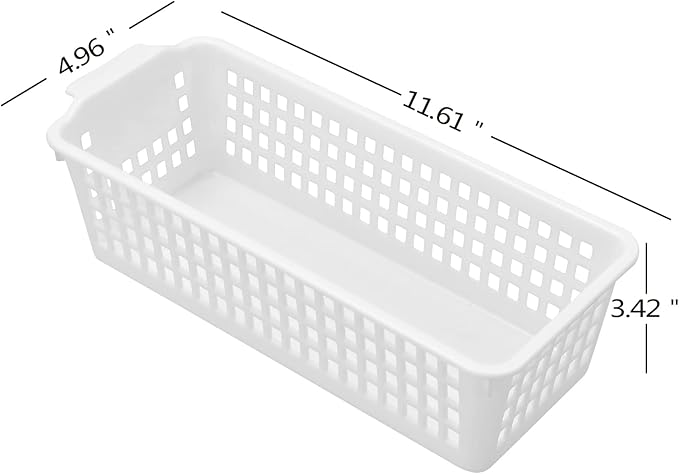 6-Pack White Plastic Storage Basket, Small Storage Bins