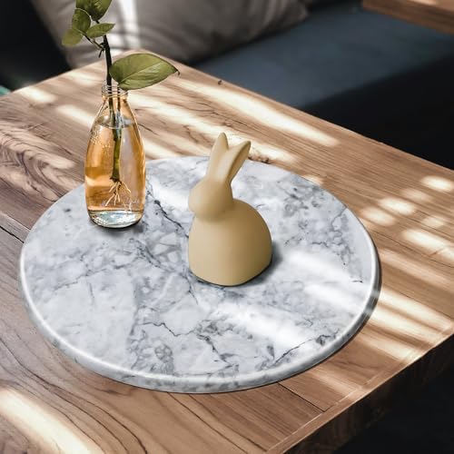 Circular Marble Vanity Tray for Counter, Bathroom, Dresser, Nightstand or Desk, Diameter 8-3/4 Inches