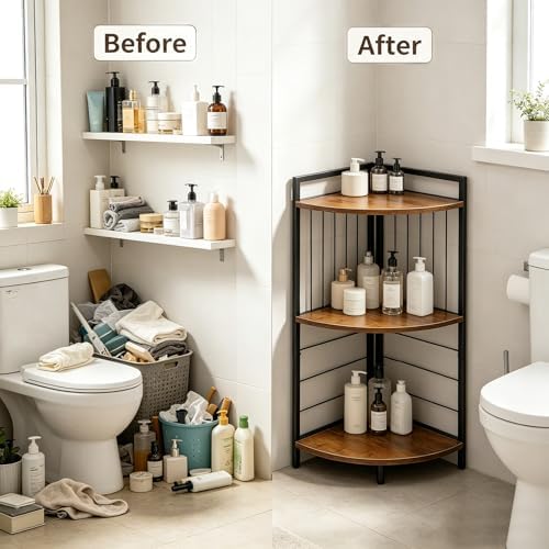 Corner Shelf Stand 27.9" H, 3 Tier Corner Display Shelving Unit with Sturdy Metal Frame Multipurpose Corner Bookshelf fo