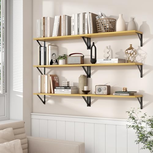 Axeman 24 Inch Floating Shelves, 8 Inch Deep Oak Wall Shelves Set of 2