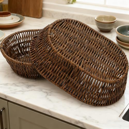 ZAVOOS 3 Pack Wicker Bread Basket, 11 Inch Food Serving Tray